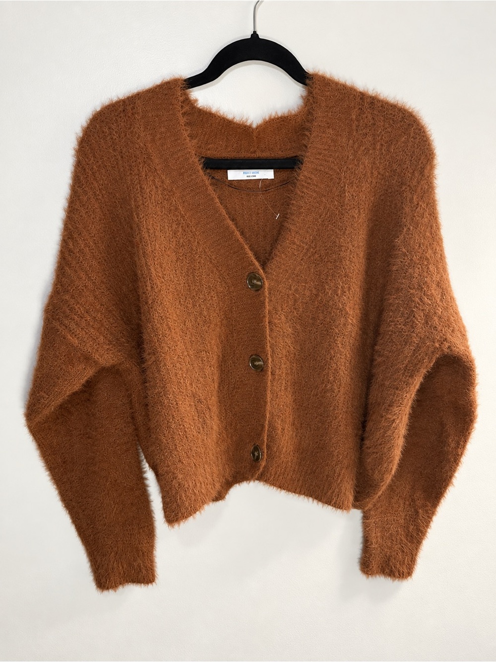 NWOT: Double Zero Caramel Brown Fuzzy Button Up Cardigan | Size: M